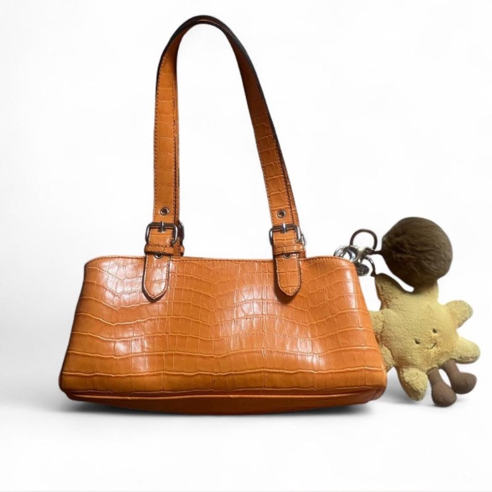 Y2K Orange Crocodile Leather Mini Shoulder Bag